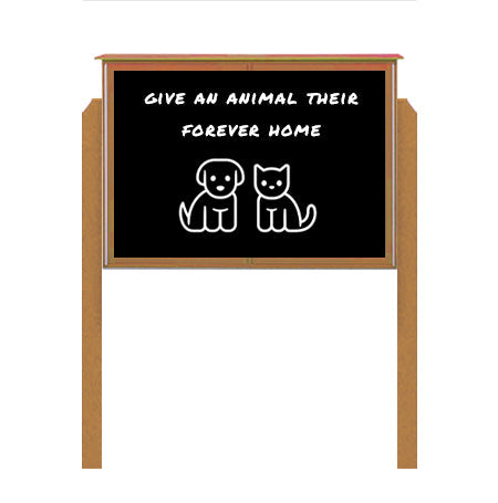 24" x 24" Outdoor Message Center - Magnetic Black Dry Erase Board with Posts