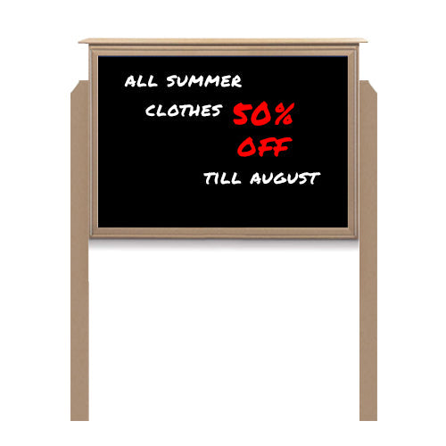 27" x 39" Outdoor Message Center - Magnetic Black Dry Erase Board with Posts