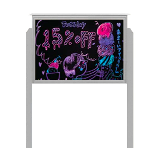 27" x 41" Outdoor Message Center - Magnetic Black Dry Erase Board with Posts