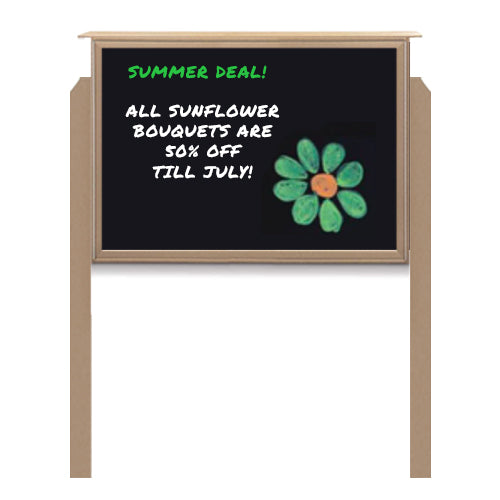 42" x 42" Outdoor Message Center - Magnetic Black Dry Erase Board with Posts