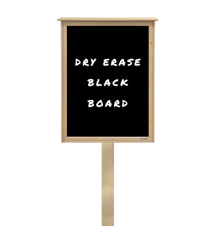 8 1/2" x 14" Outdoor Message Center - Magnetic Black Dry Erase Board with Posts