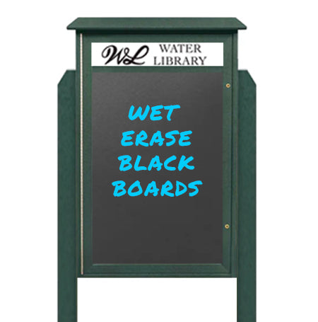 38" x 54" Outdoor Message Center - Magnetic Black Dry Erase Board with Header and Posts