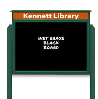 24" x 32" Outdoor Message Center - Magnetic Black Dry Erase Board with Header and Posts