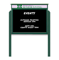 27" x 39" Outdoor Message Center - Magnetic Black Dry Erase Board with Header and Posts