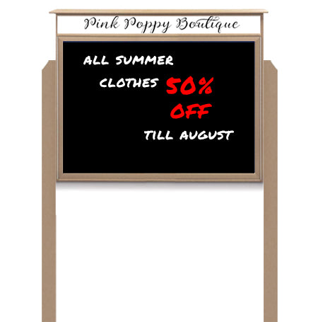 27" x 41" Outdoor Message Center - Magnetic Black Dry Erase Board with Header and Posts