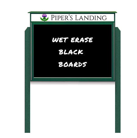 30" x 40" Outdoor Message Center - Magnetic Black Dry Erase Board with Header and Posts