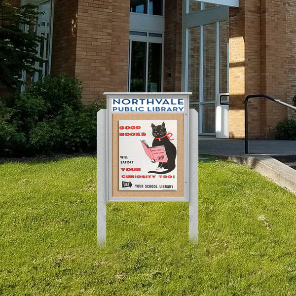 38" x 54" Outdoor Message Center Cork Board with Header and Posts (Single Door)