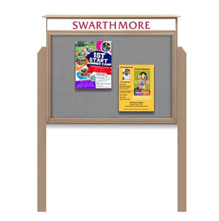 18x24 Outdoor Cork Board Message Center with Header and Posts - LEFT Hinged (Image Not to Scale)