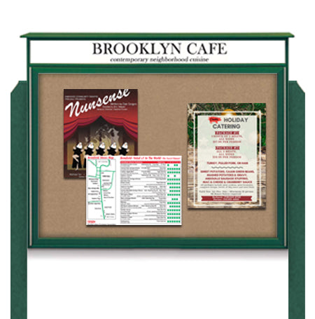 24x24 Outdoor Cork Board Message Center with Header and Posts - LEFT Hinged (Image Not to Scale)