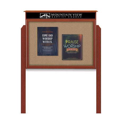 27x39 Outdoor Cork Board Message Center with Header and Posts - LEFT Hinged (Image Not to Scale)