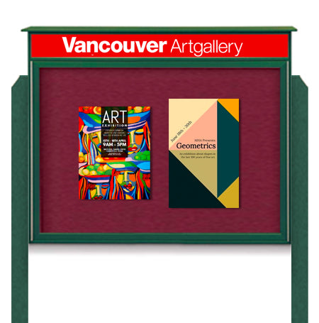 Eco-Design 24x36 Outdoor Cork Board Message Center with Header and Posts - LEFT Hinged Door  (Image Not to Scale)