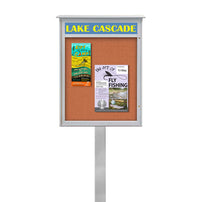 8.5x11 Cork Board Outdoor Message Center with Header and Posts - LEFT Hinged