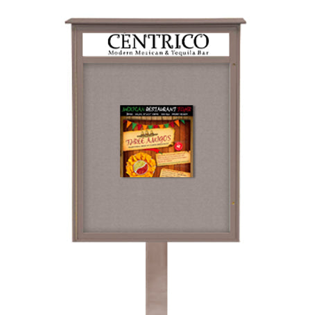 8.5x11 Cork Board Outdoor Message Center with Header and Posts - LEFT Hinged