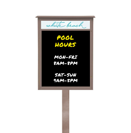 16" x 34" Standing Outdoor Message Center - Magnetic Black Dry Erase Board with Header