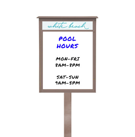 16" x 34" Outdoor Message Center - Magnetic White Dry Erase Board with Header