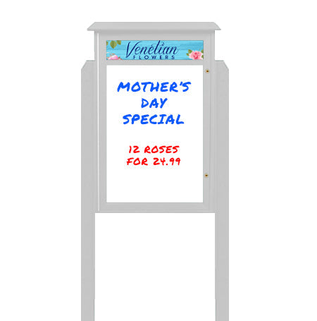 40" x 60" Freestanding Outdoor Message Center - Magnetic White Dry Erase Board with Header