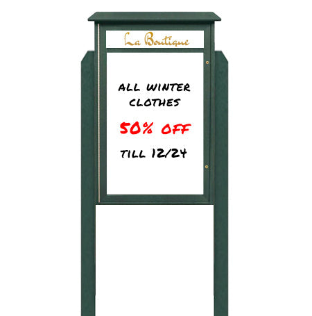 48" x 48" Freestanding Outdoor Message Center - Magnetic White Dry Erase Board with Header