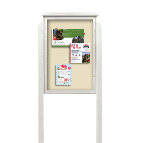 32x48 Freestanding Outdoor Message Center with Fabric Magnetic Board - Eco-Friendly Recycled Plastic Enclosed Information Board (Shown in White Finish and Pearl Fabric)