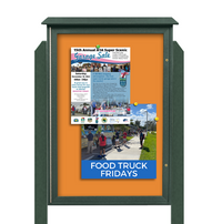 32x48 Freestanding Outdoor Message Center with Fabric Magnetic Board - Eco-Friendly Recycled Plastic Enclosed Information Board (Shown in Woodland Green Finish and Apricot Mount Boots)