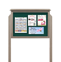48x36 Freesstanding  Outdoor Message Center with Fabric Magnetic Board - Eco-Friendly Recycled Plastic Enclosed Information Board (Shown in Weathered Wood Finish and Dark Spruce Fabric)