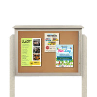 Outdoor Message Center Cork Board 36x48 with Posts | TOP Hinged Door Information Board Display Case Made with Recycled Faux Wood