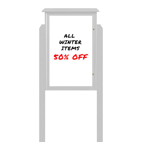 24" x 60" Outdoor Message Center - Magnetic White Dry Erase Board with Posts