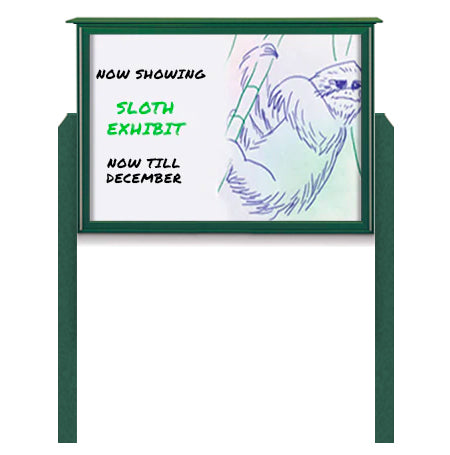 24" x 32" Outdoor Message Center - Magnetic White Dry Erase Board with Posts