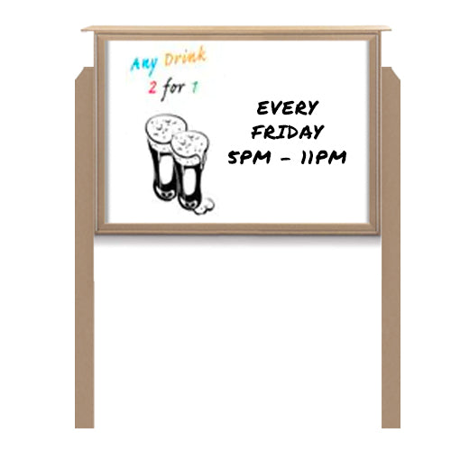 30" x 30" Outdoor Message Center - Magnetic White Dry Erase Board with Posts
