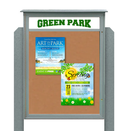 27x40 Outdoor Cork Board Message Center with Header and Posts - LEFT Hinged (Image Not to Scale)