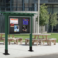 52" x 40" Outdoor Classroom Cabinet Magnetic Black Dry Erase Board | Shown in Woodland Green Finish with optional Surface Mount Boots