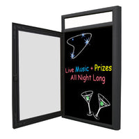 Outdoor Dry Erase Marker Board with Radius Edge SwingCases with Header | Gloss Black Board Message Board