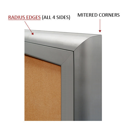 3-DOOR ILLUMINATED CORKBOARD 84" x 36" RADIUS EDGES WITH MITERED CORNERS (SHOWN IN SILVER)