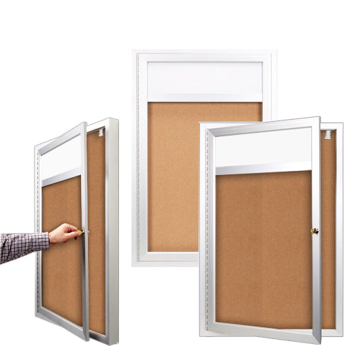 Outdoor Enclosed Bulletin Boards with Message Header & Light | Single Locking Door