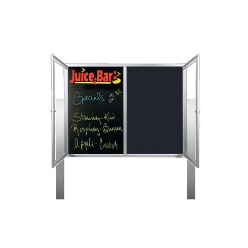 Outdoor Enclosed Dry Erase Marker Board with Posts (2 and 3 Doors) - Black Porcelain Steel