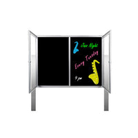 Outdoor Enclosed Dry Erase Marker Board with Posts and Lights (2 and 3 Doors) - Black Porcelain Steel