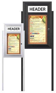 Outdoor Enclosed Menu Cases with Header and Leg Posts for 8 1/2" x 14" Portrait Menu Sizes