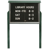 52" x 40" OUTDOOR MESSAGE CENTER LETTER BOARD WITH SLIDING DOORS AND POSTS (SHOWN in WOODLAND GREEN)