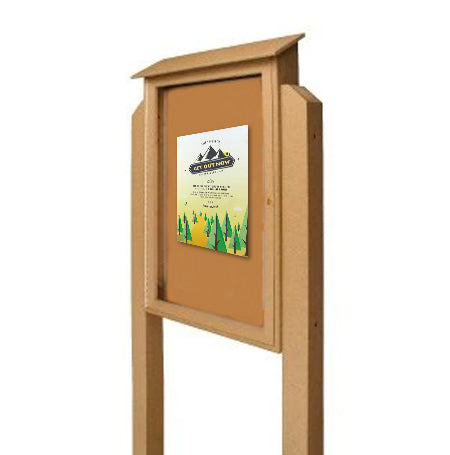32x48 Outdoor Message Center with Cork Board with POSTS - Eco-Friendly Recycled Plastic Enclosed Information Board