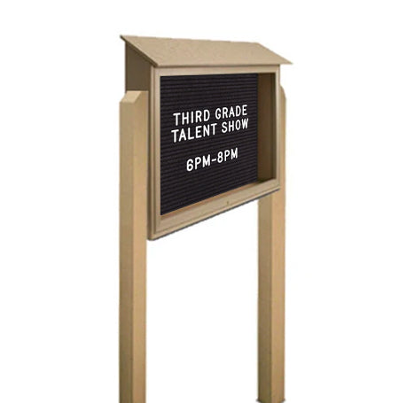 Free Standing 52x40 Outdoor Message Center TOP Hinged with Letter Board - Eco-Friendly Recycled Plastic Enclosed Information Board on Two Posts