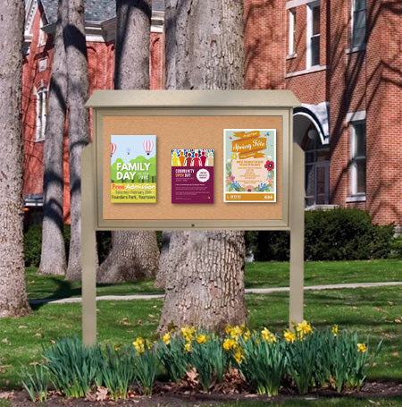 48x48 Outdoor XL Message Center with Cork Board with POSTS - Eco-Friendly Recycled Plastic Enclosed Information Board