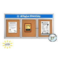 72 x 48 Enclosed Outdoor Bulletin Boards with Header & Lights 3 DOOR