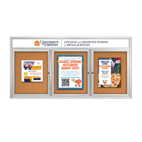 84 x 48 Enclosed Outdoor Bulletin Boards with Header & Lights 3 DOOR