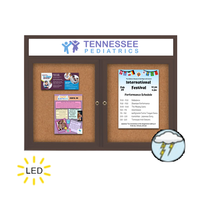 96 x 36 Enclosed Outdoor Bulletin Boards with Header & Lights 2 DOOR