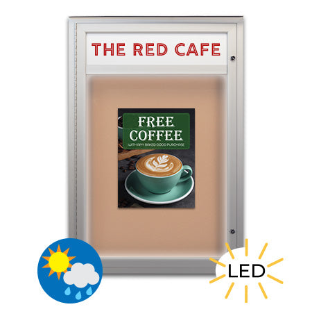EXTREME WeatherPLUS™ Outdoor Enclosed Bulletin Boards with Personalized Message Header + LED Lights | Locking Metal Display Case in 15+ Sizes and Custom