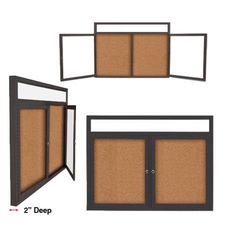 60 x 40 Enclosed Outdoor Bulletin Boards with Header & Lights 2 DOOR