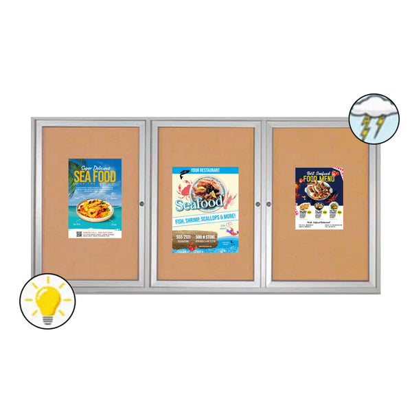 84 x 30 Enclosed Outdoor Bulletin Boards with Lights (3 DOORS)