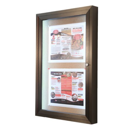 22x28 Outdoor LED Lighted Enclosed Cork Bulletin Boards | Wall, Lockable Single Door Metal Display Cabinet