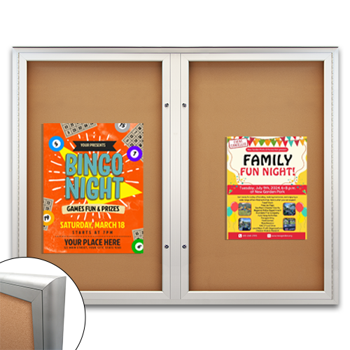 EXTREME WeatherPlus™ Radius Edge Enclosed Outdoor Bulletin Boards | Shown In 2-Door Frame