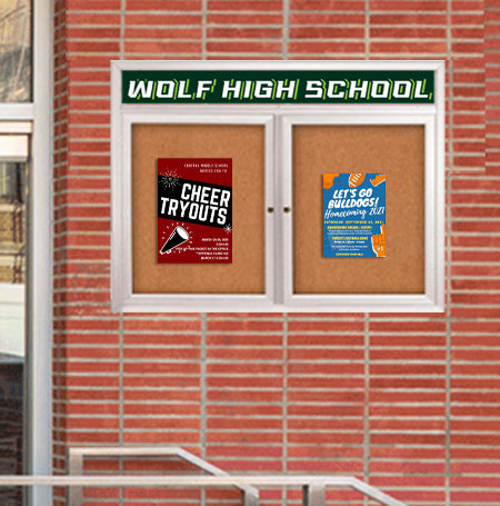 Enclosed Outdoor Bulletin Boards 40 x 40 with Message Header and Radius Edge (2 DOORS)