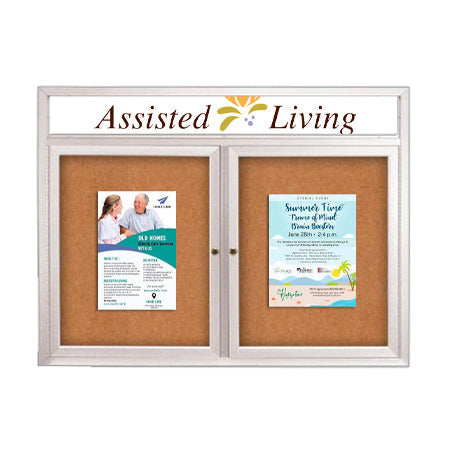 Enclosed Outdoor Bulletin Boards 48 x 60 with Message Header and Radius Edge (2 DOORS)